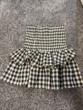 BB DAKOTA Black and White Gingham Ruffle Mini Skirt XS